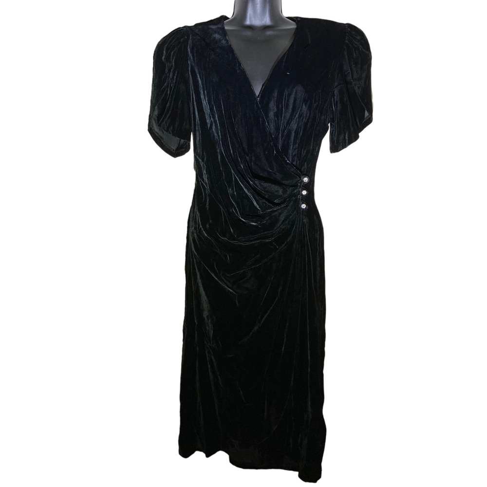 Vintage Visions 80s Black Velvet Wrap Dress